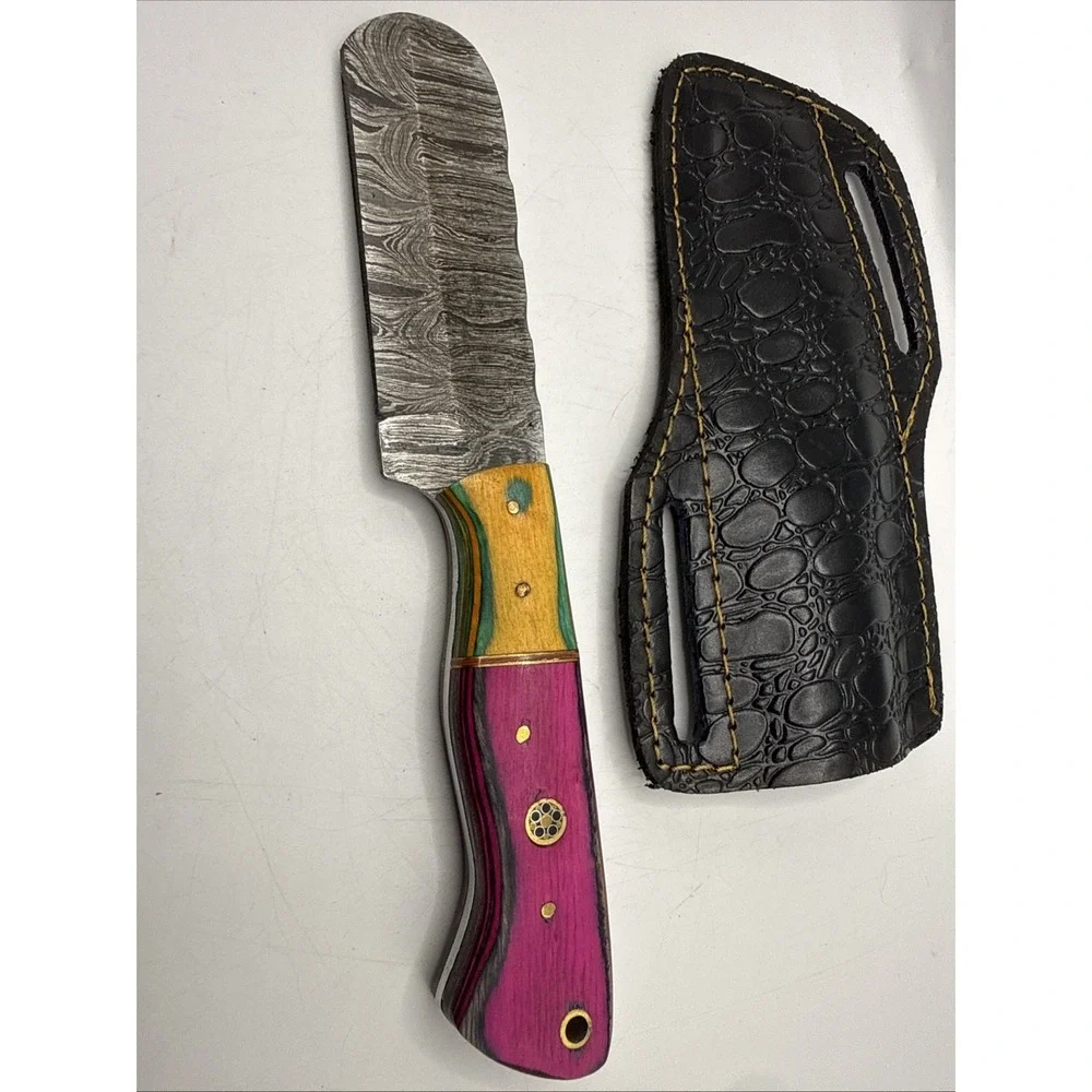 Handmade Damascus Steel Hunting Knife With Sheath Pink